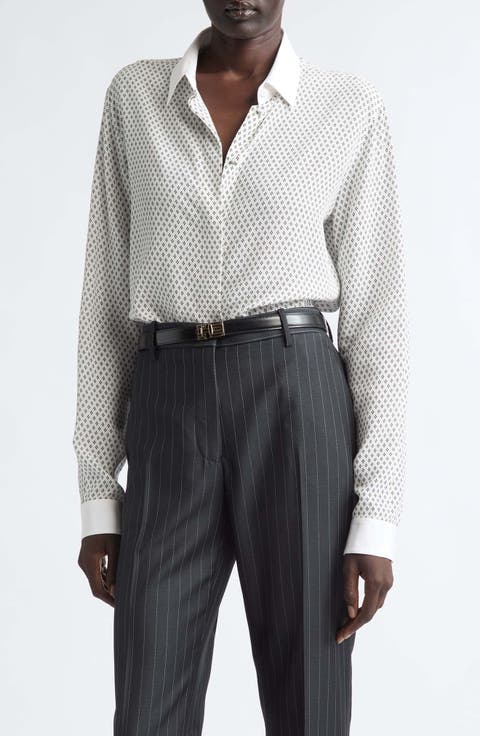 Diamond Print Silk Crepe Button-Up Shirt