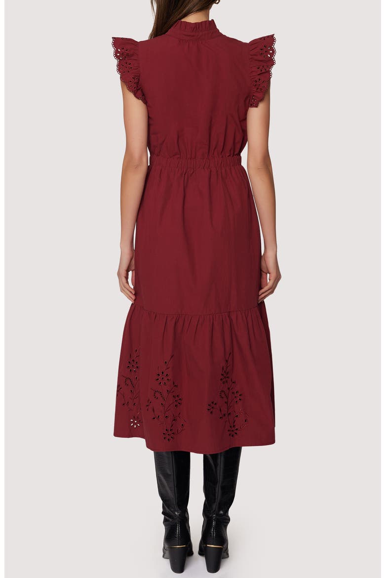 Artista Aura Cap Sleeve Cotton Midi Dress, Alternate, color, CRIMSON