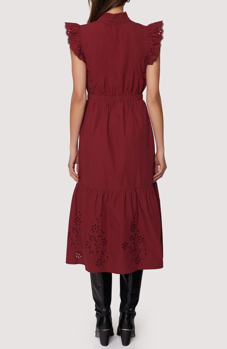 Lost + Wander Artista Aura Cap Sleeve Cotton Midi Dress, Alternate, color, Crimson