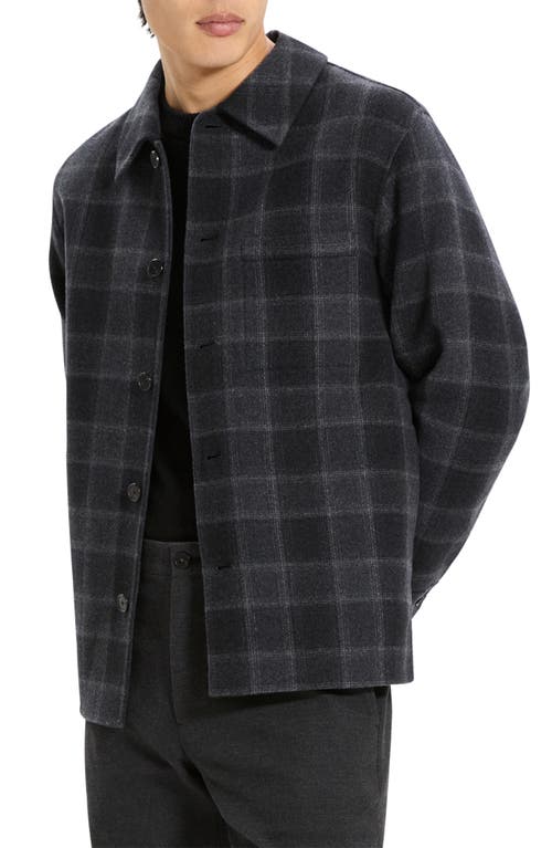 Theory Plaid Wool & Cashmere Flannel Button-up Shirt Jacket In Gray
