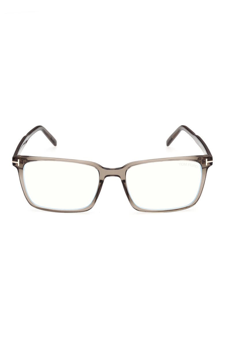 55mm Rectangular Blue Light Blocking Glasses, Main, color, SHINY DARK BROWN BLUE BLOCK L
