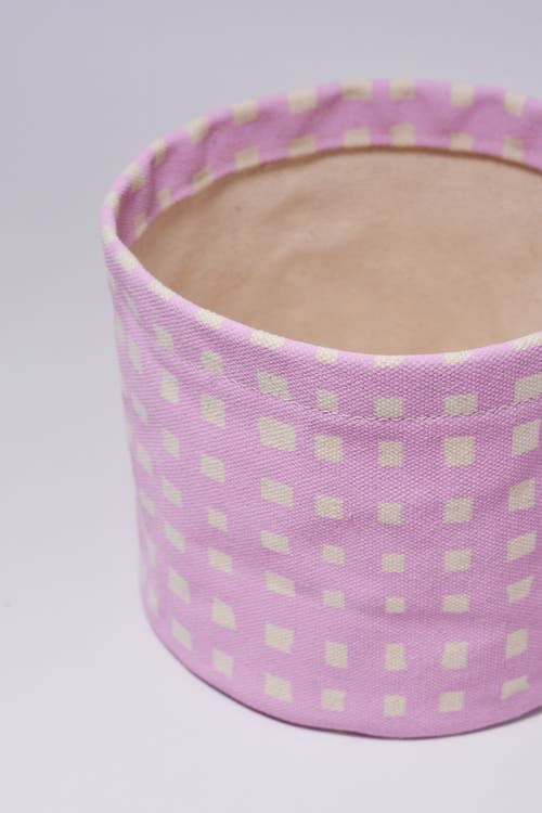 Dance Happy Micro Grid Round Bin/canvas Planter In Lilac