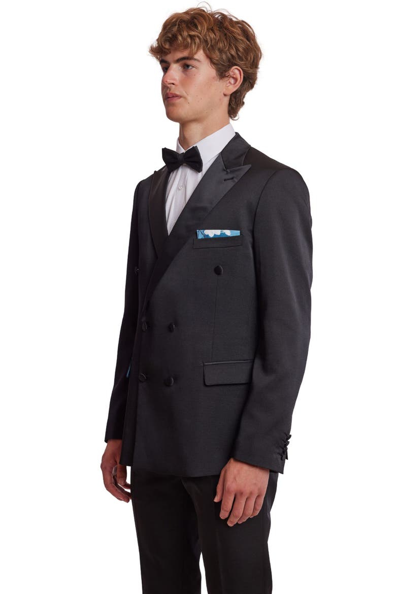 Soho Slim Fit Double Breasted Suit Jacket, Alternate, color, BLACK ON BLACK
