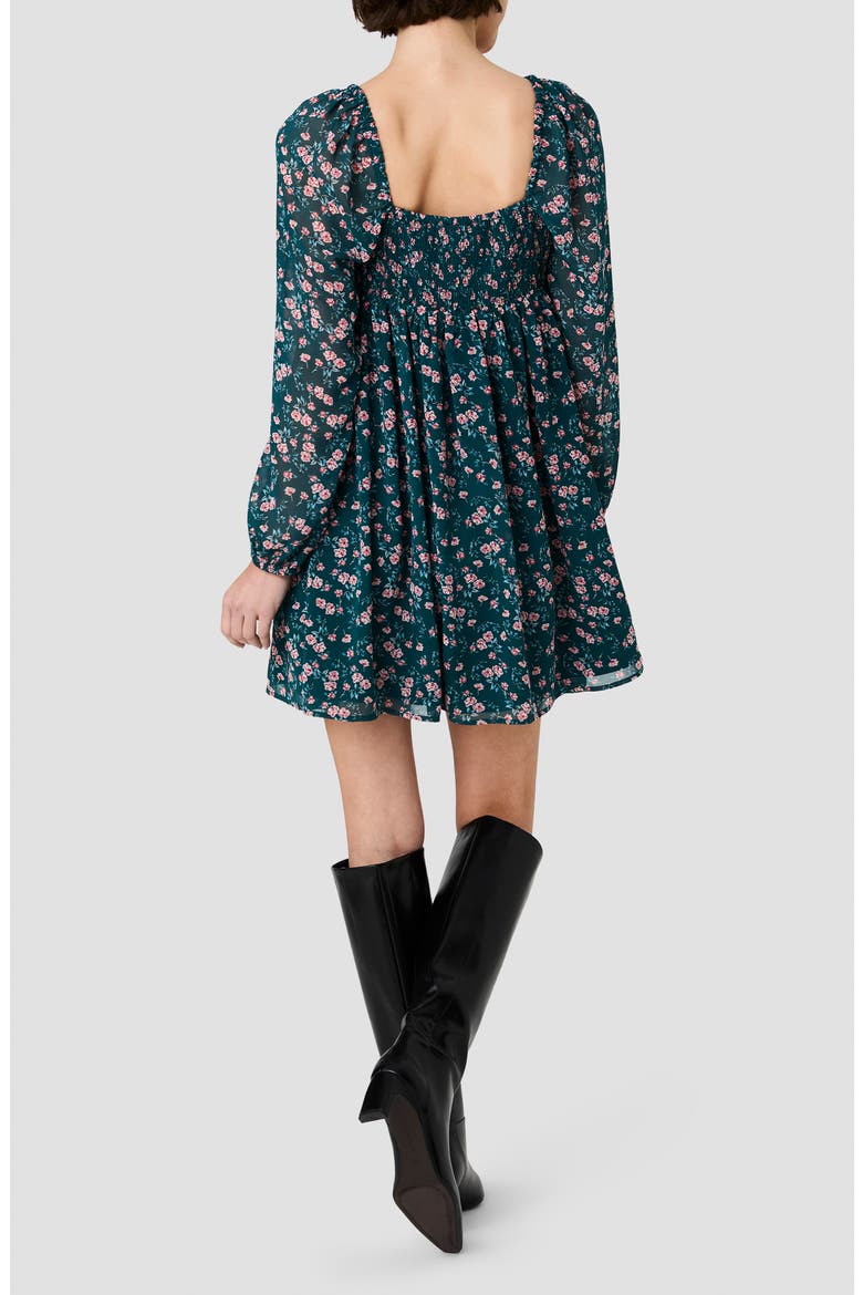 Marina Lucia Floral Chiffon Minidress, Alternate, color, DEEP TEAL LUCIA FLEUR MULTI