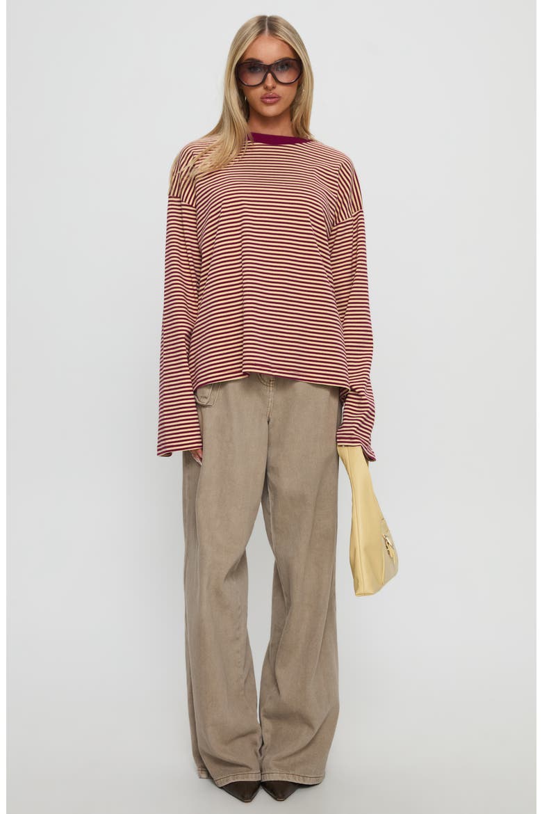 Settle Down Stripe Oversize T-Shirt, Alternate, color, BURGUNDY