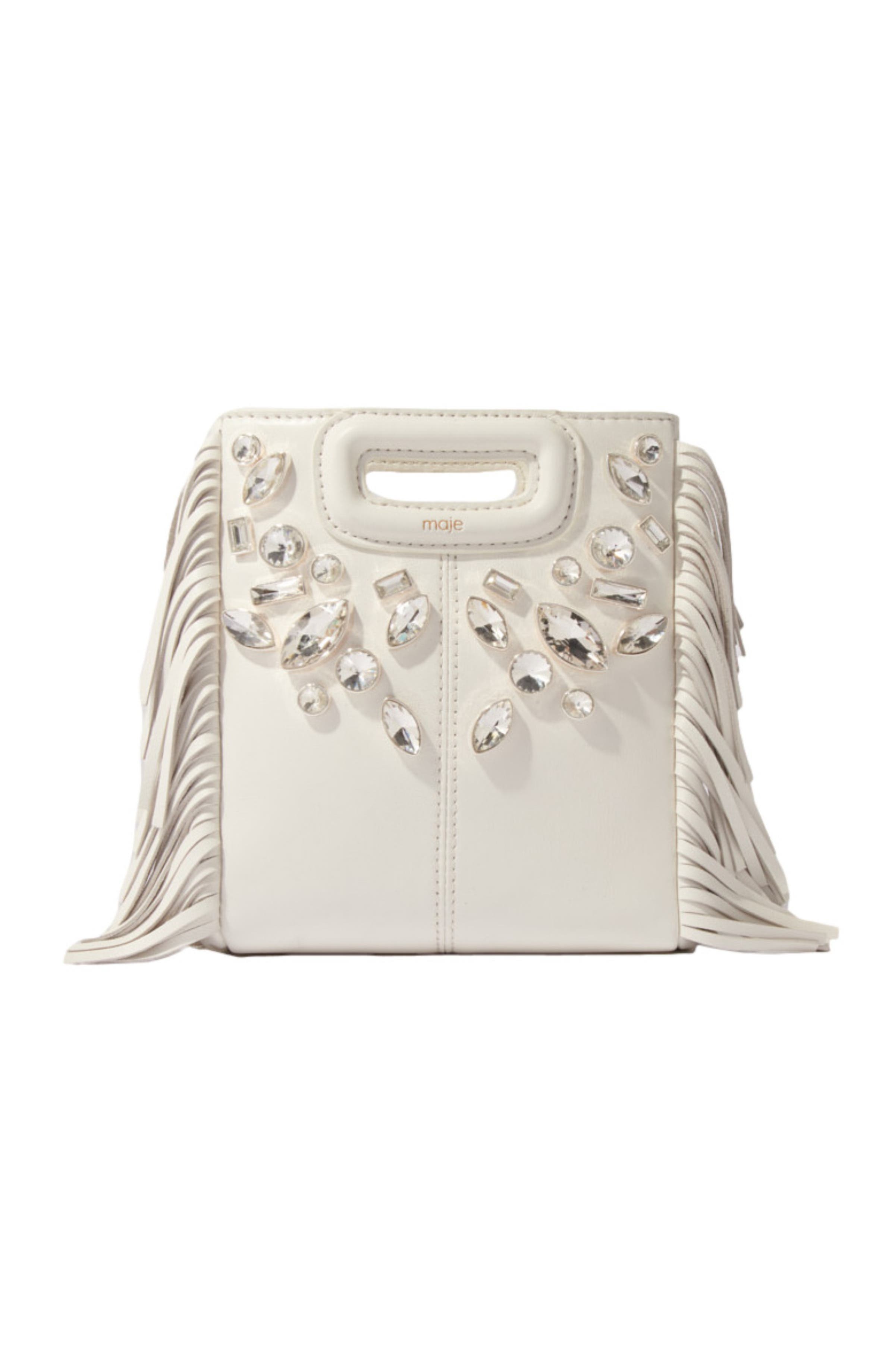 maje M mini leather bag with diamantés, Main, color, 
