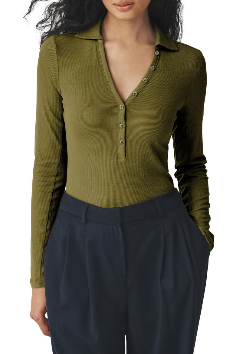 Collar Rib Long Sleeve Top, Main, color, GREEN