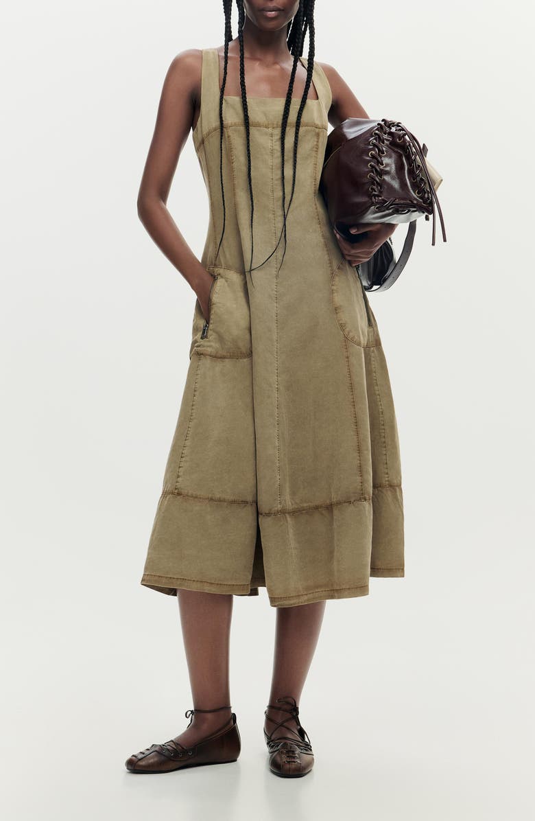 Desigual Sleeveless Denim A-Line Dress, Main, color, Sand