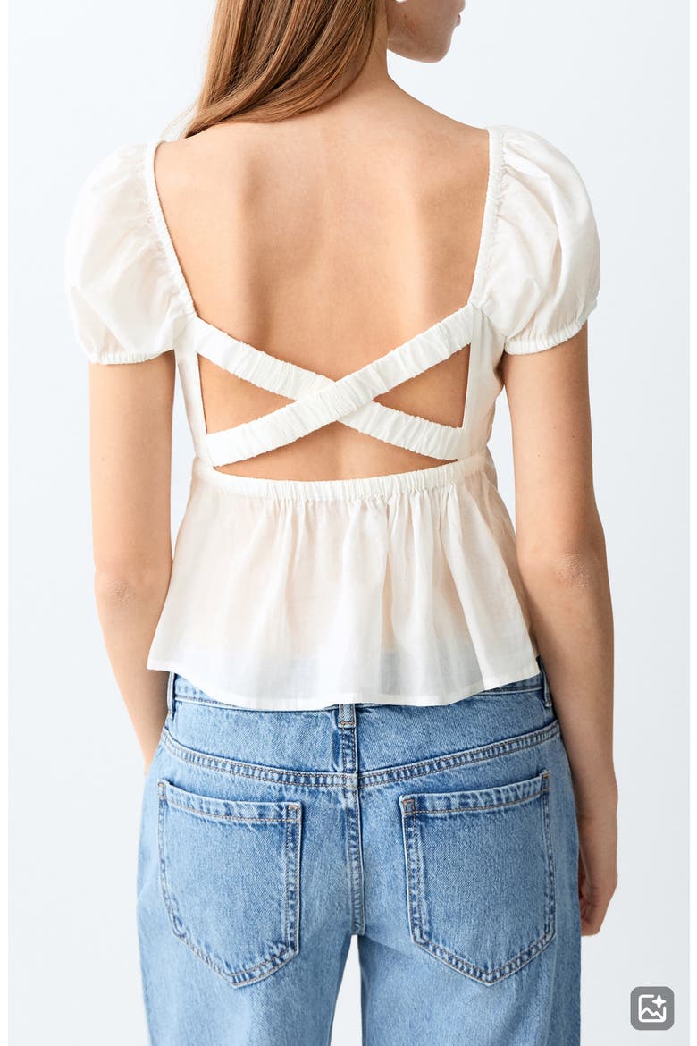 Puff Sleeve Cotton Crop Top, Alternate, color, OFF WHITE
