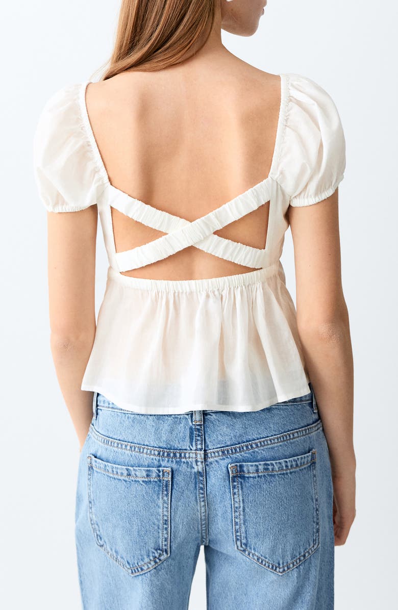 MANGO TEEN Puff Sleeve Cotton Crop Top, Alternate, color,