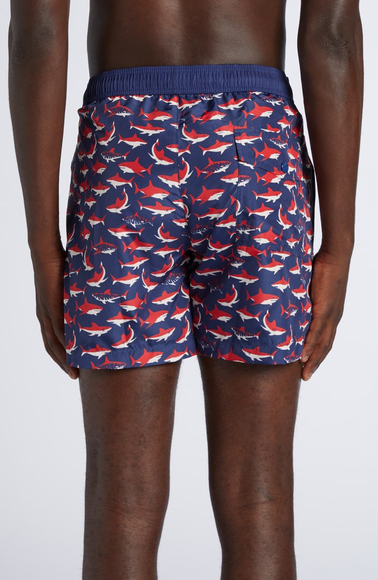 Moncler Shark Print Swim Trunks, Alternate, color, Navy Blue