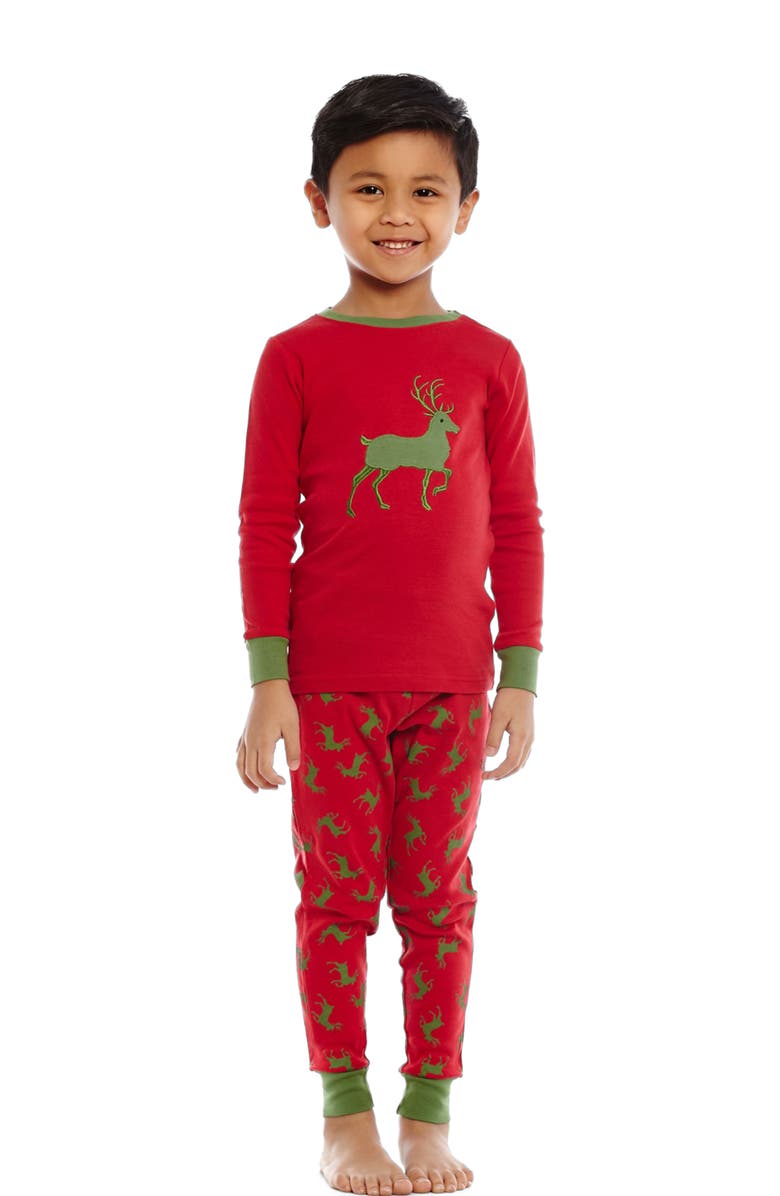 Leveret Kids Cotton Two-Piece Printed Holiday Pajamas, Alternate, color, Reindeer
