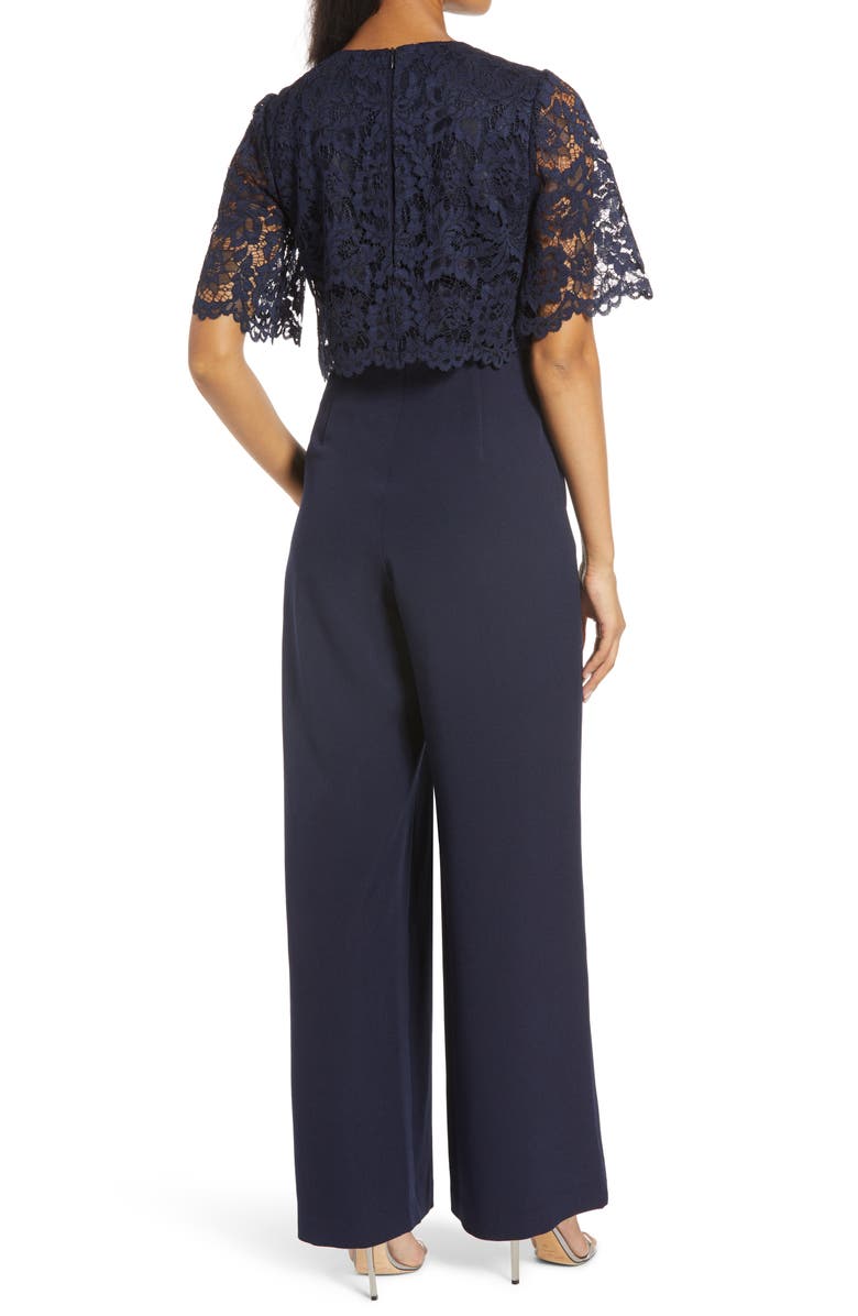 Donna Ricco Lace Overlay Wide Leg Jumpsuit, Alternate, color,