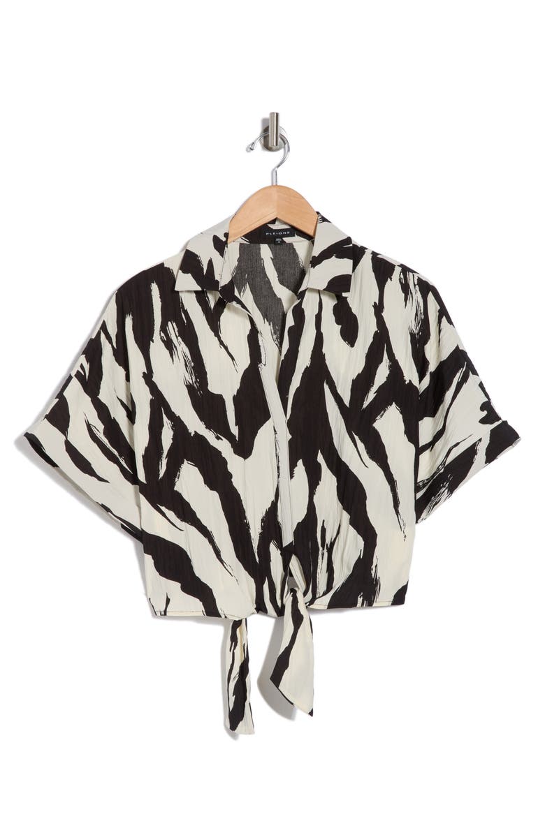 Pleione Front Tie Textured Popover Top, Alternate, color, 