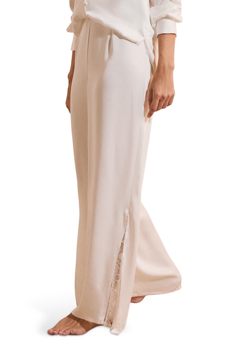 Bridal Bliss Lace Trim Wide Leg Pants, Alternate, color, WHITE