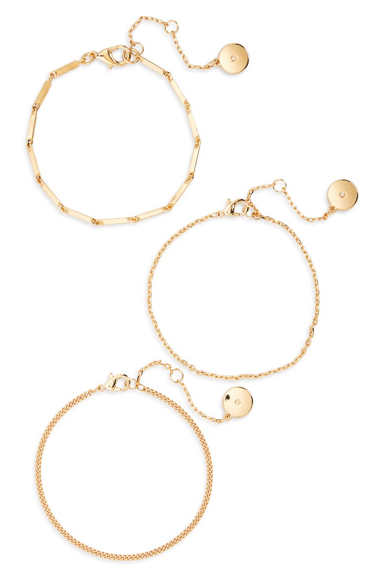Set of 3 Assorted Chain Bracelets, Main, color, GOLD TONE