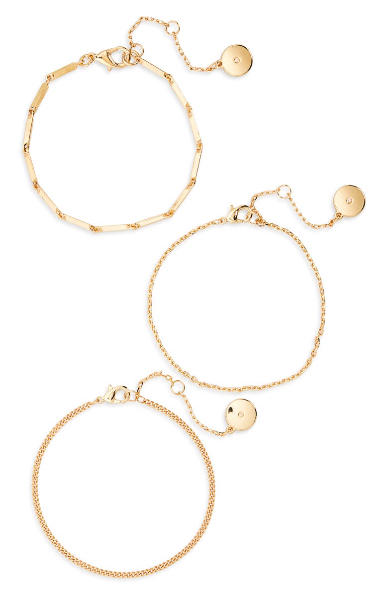 Vince Camuto Set of 3 Assorted Chain Bracelets, Main, color, Gold Tone