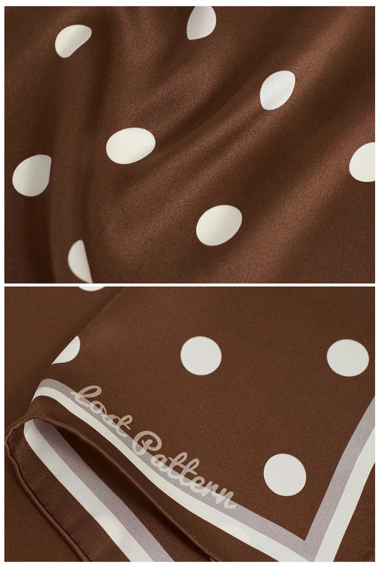 Retro Polka Dot Silk Square Bandana, Alternate, color, COFFEE