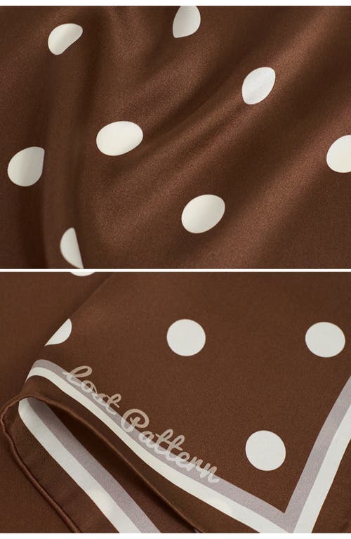 Lost Pattern Retro Polka Dot Silk Square Bandana In Brown