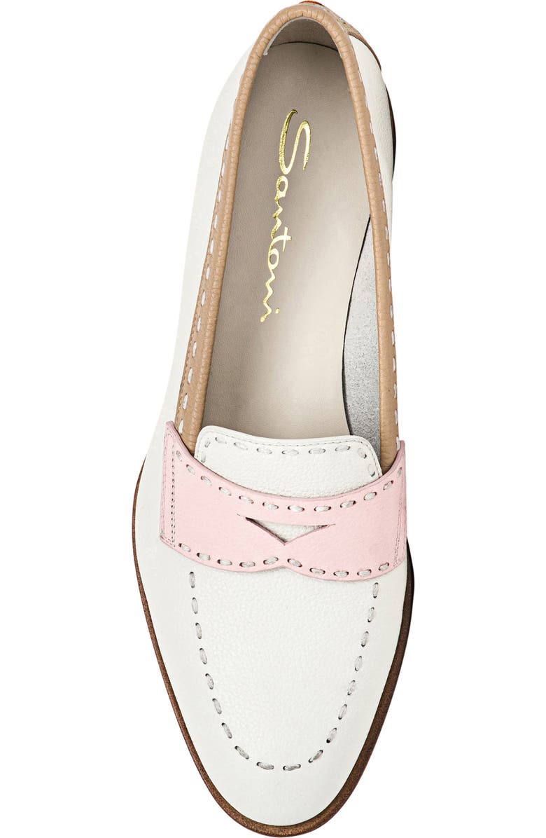 Santoni Leather Penny Loafer, Alternate, color, White