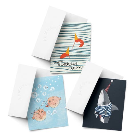 Birthday Greeting Card Pack Sets (3 ct, Assorted) Shrimpy, Are You 1, Are You 2... HBD Shark