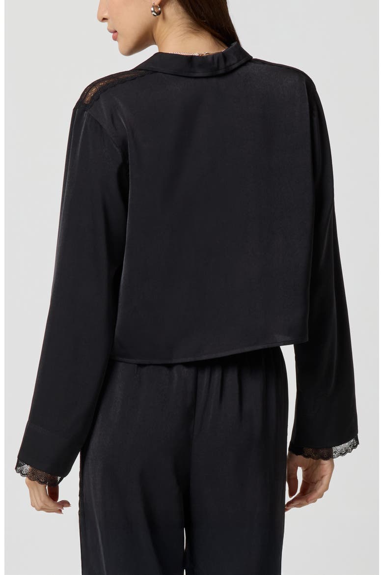 Silky Satin Crop Sleep Shirt, Alternate, color, BLACK
