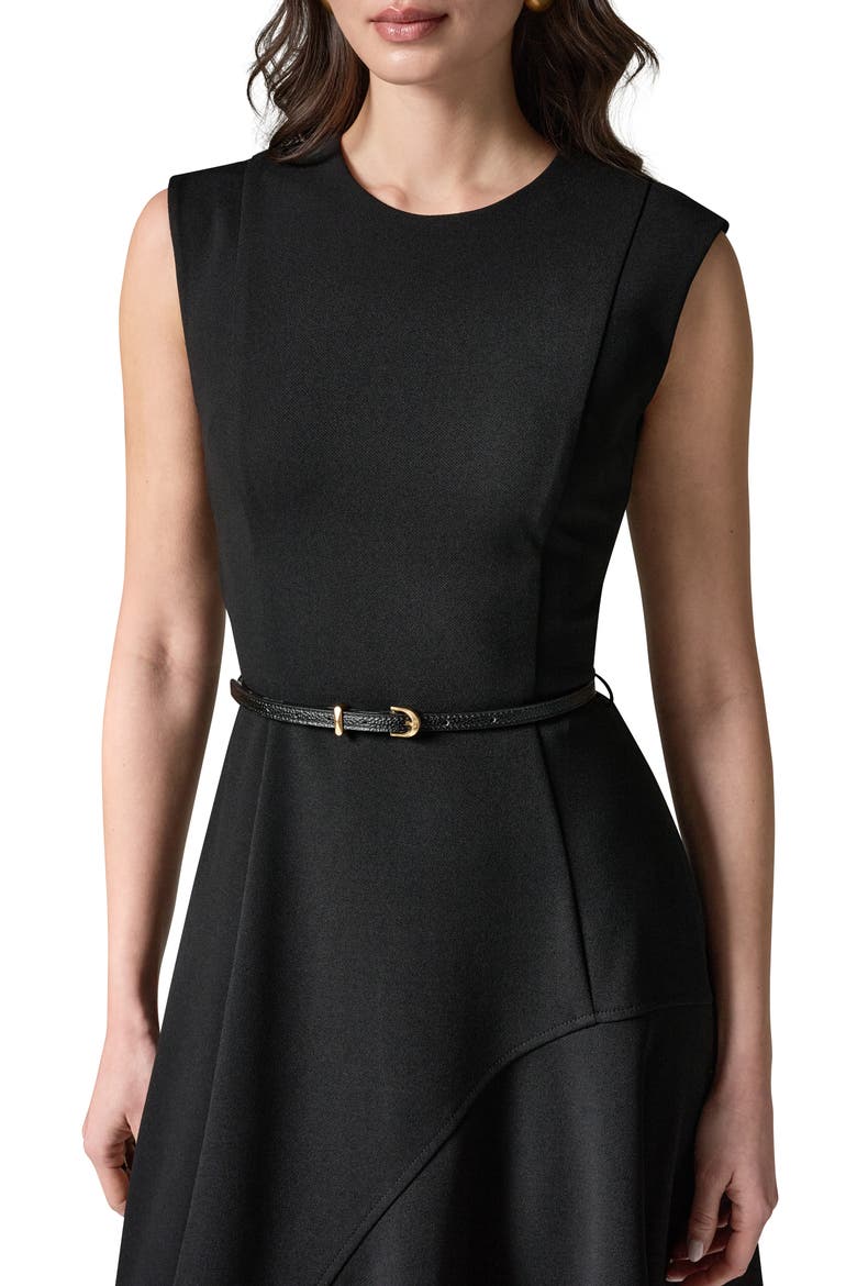 Belted Flounce Stretch Dress, Alternate, color, BLACK