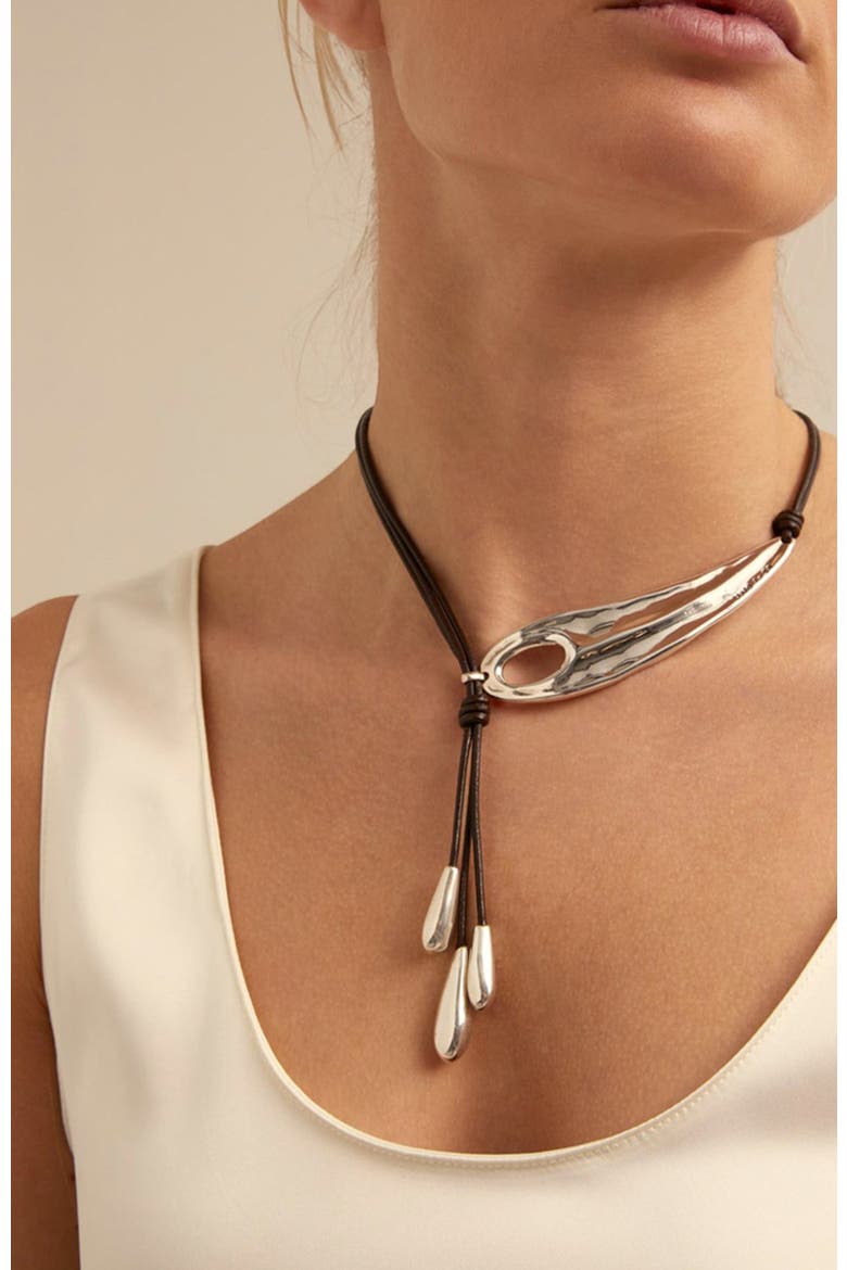 Fringed Leather Whip Necklace, Alternate, color, Silver