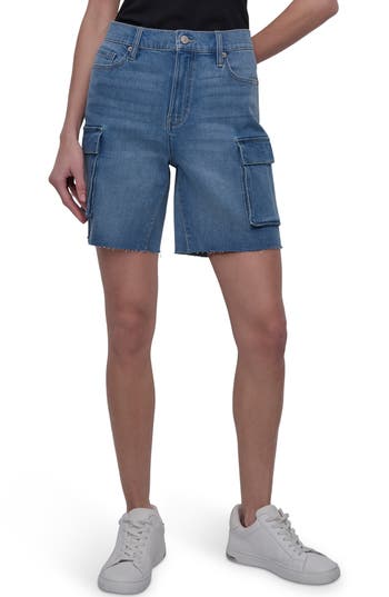 Dkny Jeans High Waist Utility Denim Shorts In Blue