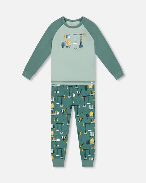 Deux Par Deux Two-piece Organic Cotton Pajama Set Construction In Blue