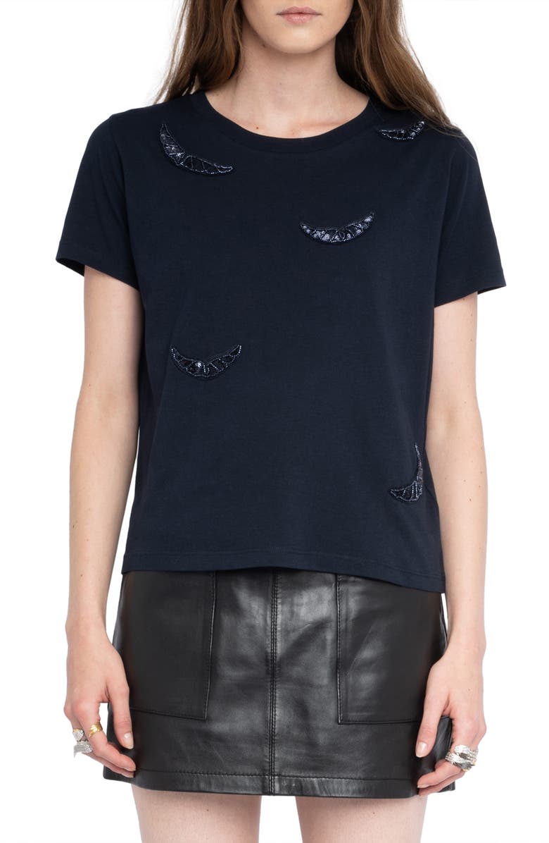 Zadig & Voltaire Beaded Wings Cotton T-Shirt, Main, color,