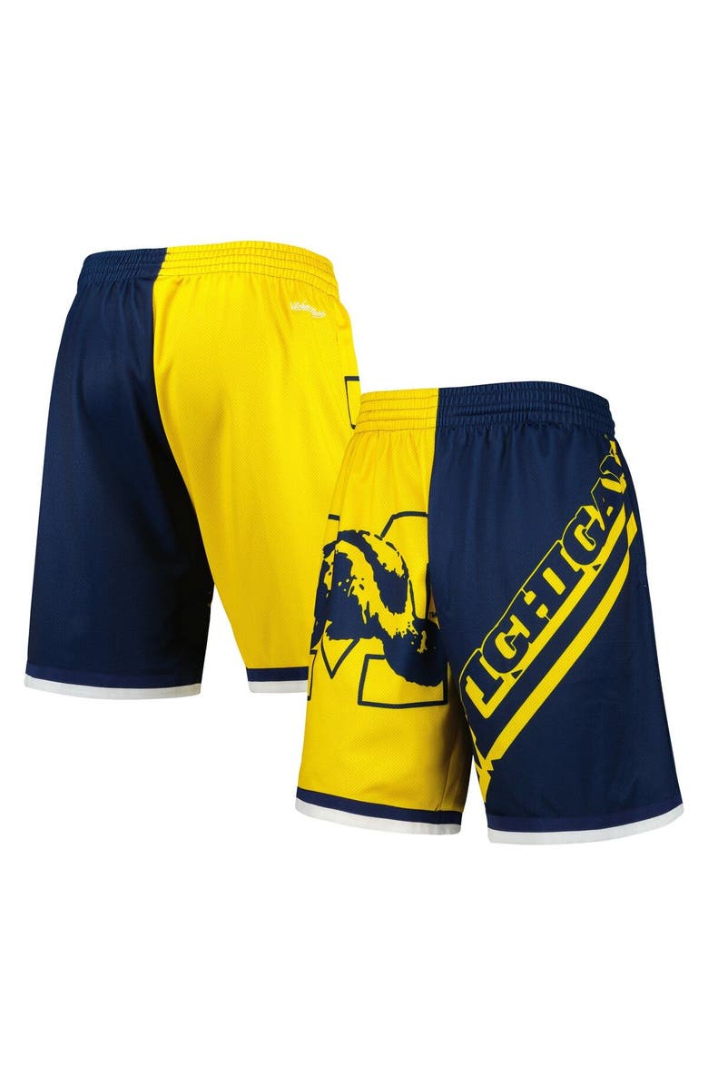 Mitchell & Ness Men's Mitchell & Ness Maize/Navy Michigan Wolverines Big Face 5.0 Fashion Shorts, Main, color,