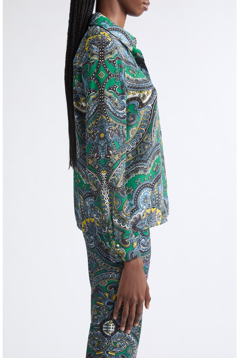 Willa Printed Silk Shirt, Alternate, color, BON VOYAGE DEEP EMERALD