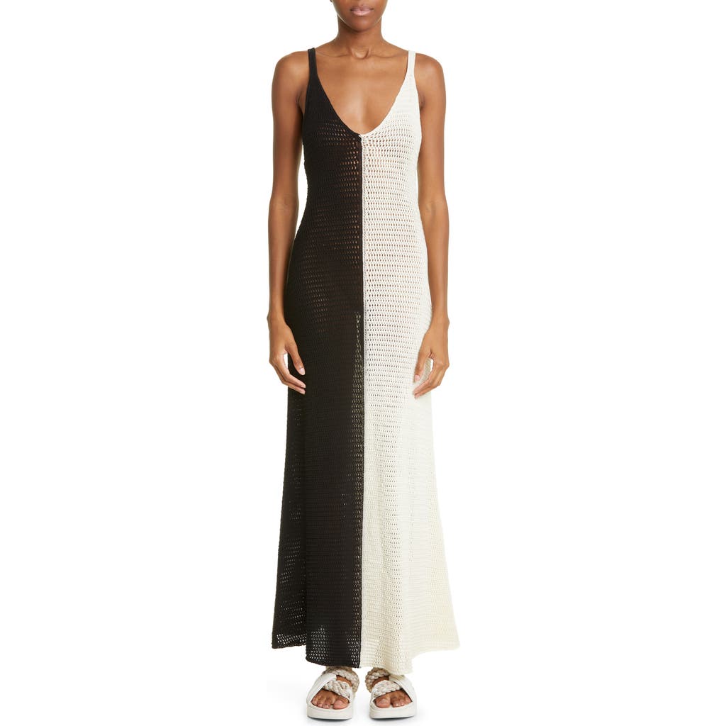 Zimmermann Clover Colorblock Crochet Maxi Dress In Black