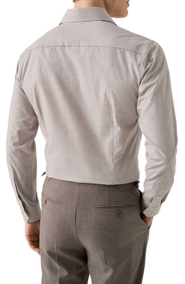 Eton Trim Fit Tan Mélange Microcheck Cotton Dress Shirt, Alternate, color, Light Beige