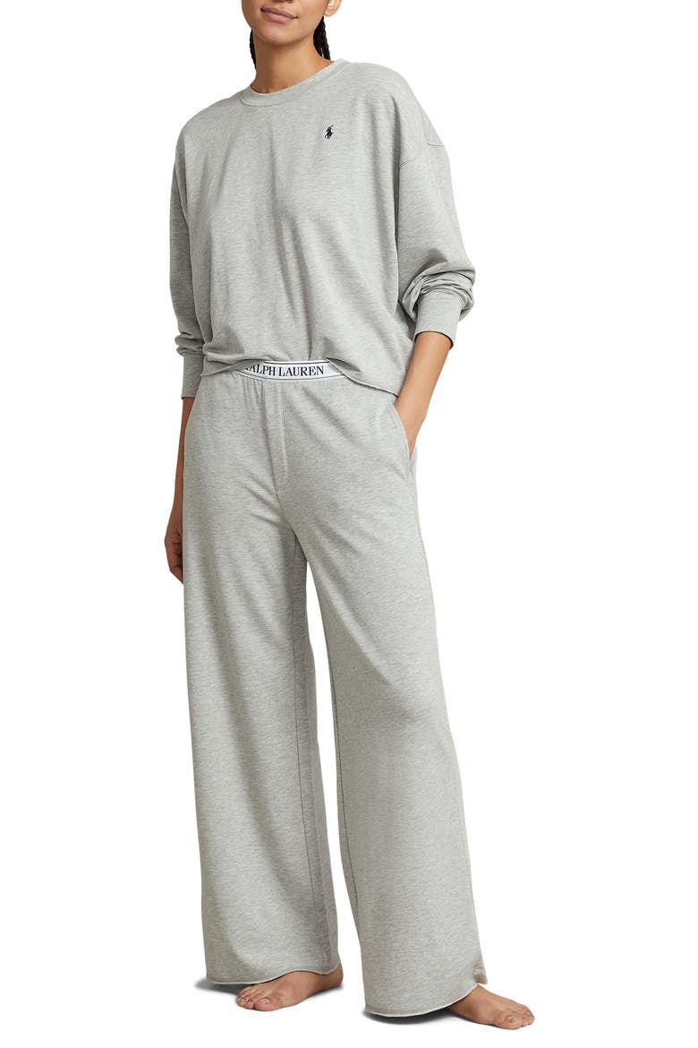 Sweatshirt & Wide Leg Pajamas, Main, color, HEATHER GREY