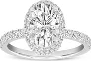 LuvMyJewelry Laurentia 14K White Gold Oval Lab Grown Diamond Halo Engagement Ring - 1.95 Ct
