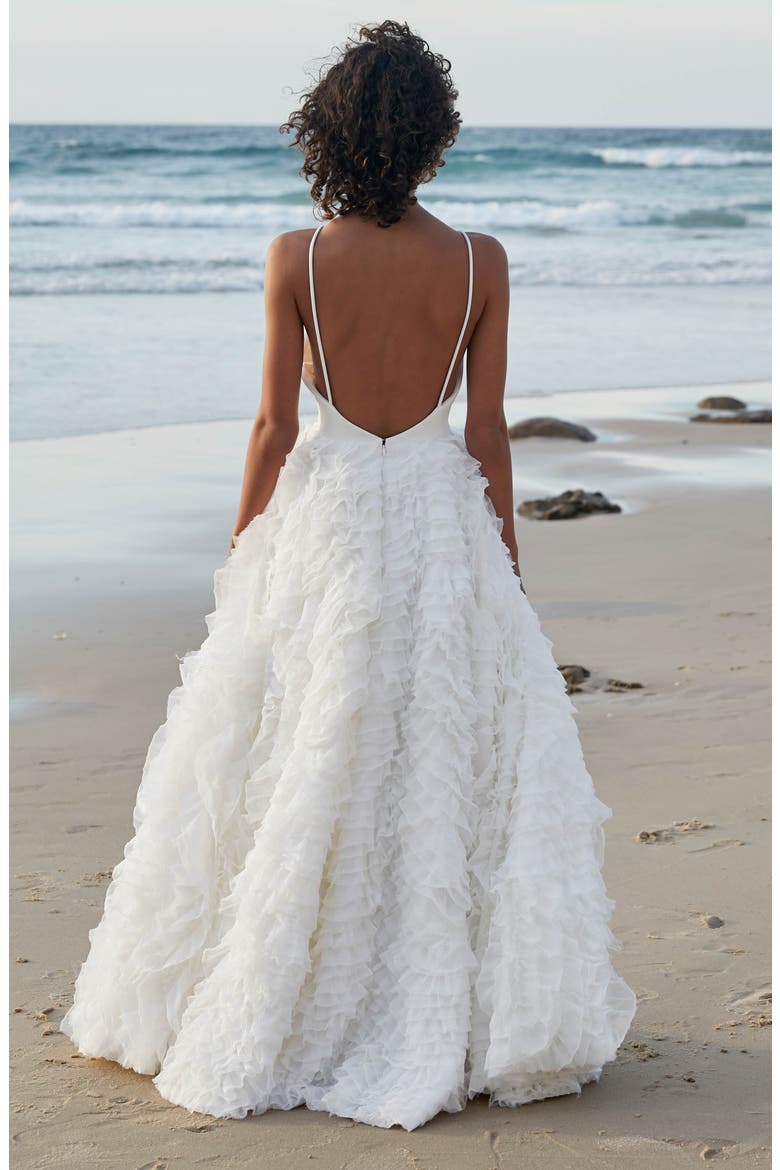 Middleton Chiffon Ruffle Gown, Alternate, color, WHITE / NATURAL