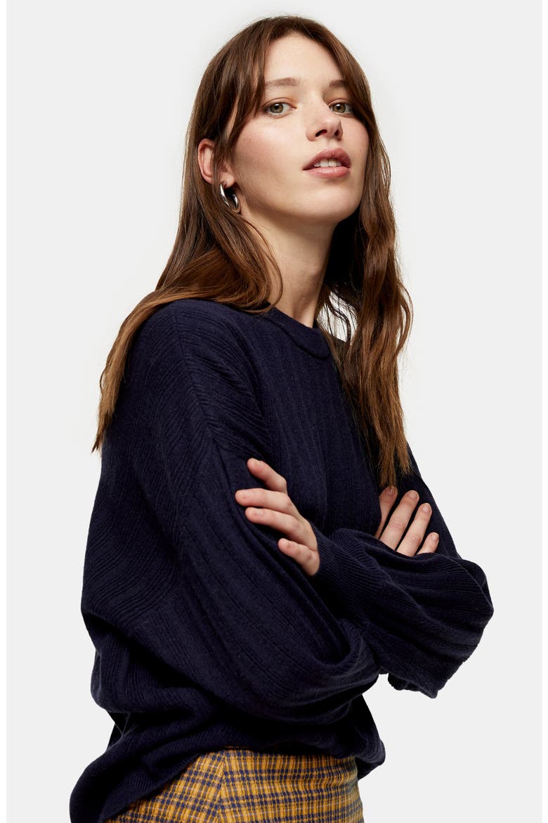 Drop Armhole Crew Sweater, Alternate, color, NAVY BLUE