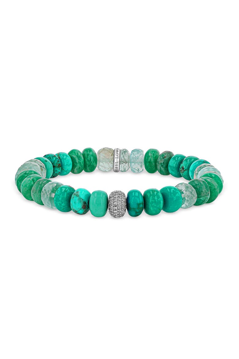 Turquoise Mix 8mm Bead Bracelet with Diamond Donut, Main, color, Turquoise / Sterling Silver
