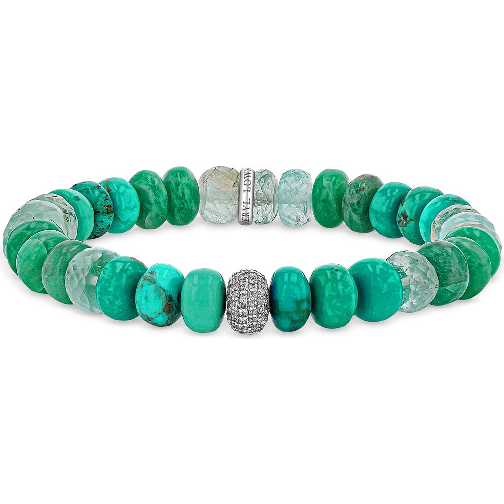 Sheryl Lowe Turquoise Mix 8mm Bead Bracelet With Diamond Donut In Turquoise/sterling Silver