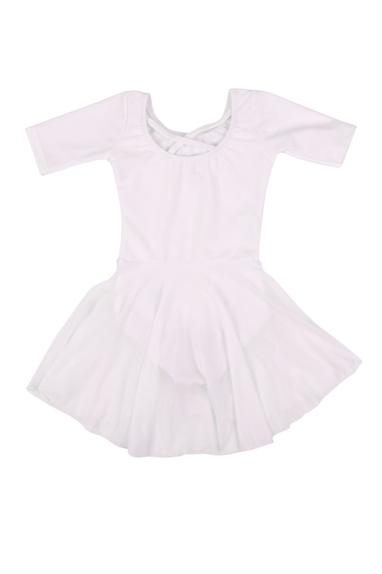 Girls Short Sleeve Skirted Leotard, Alternate, color, WHITE