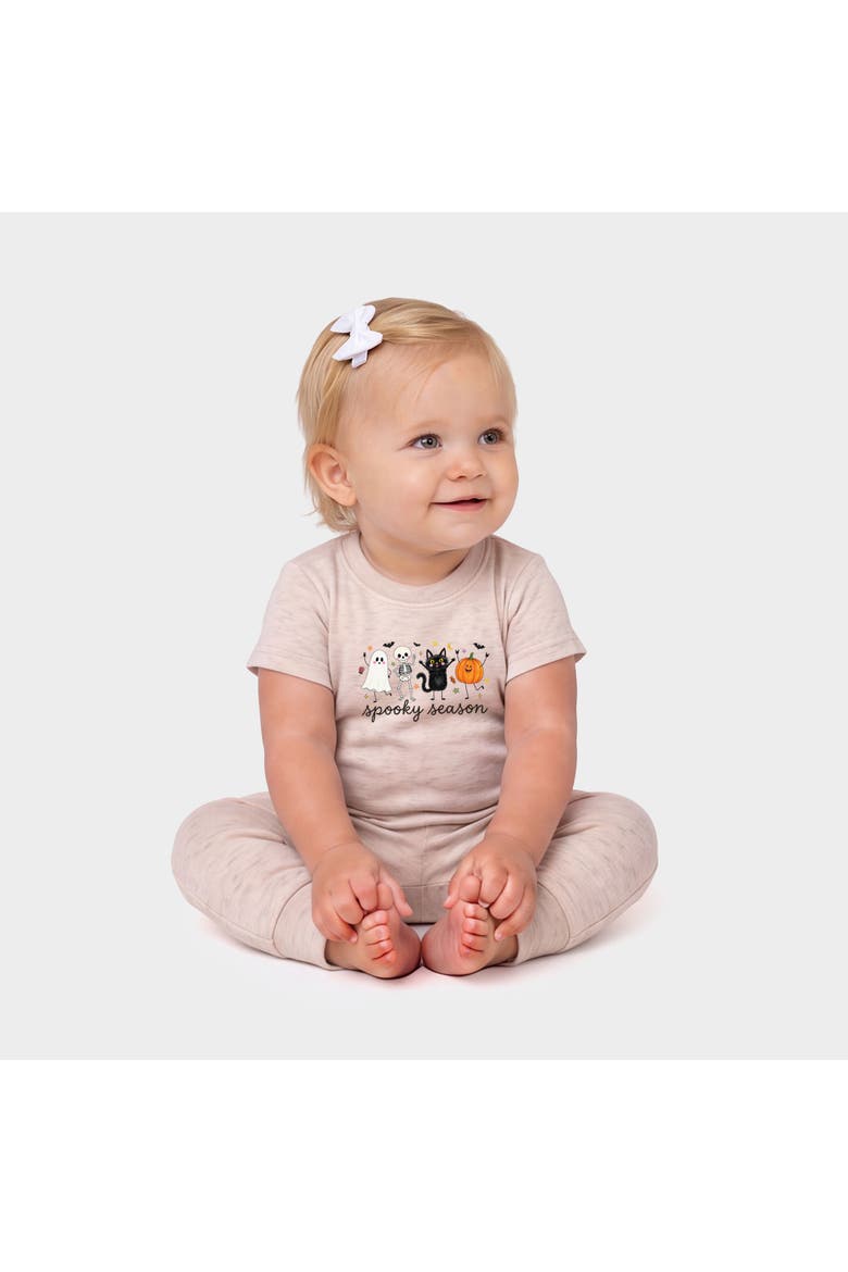 Spooky Season Stick Figures Infant Jogger Pant Crew Set, Alternate, color, Oatmeal