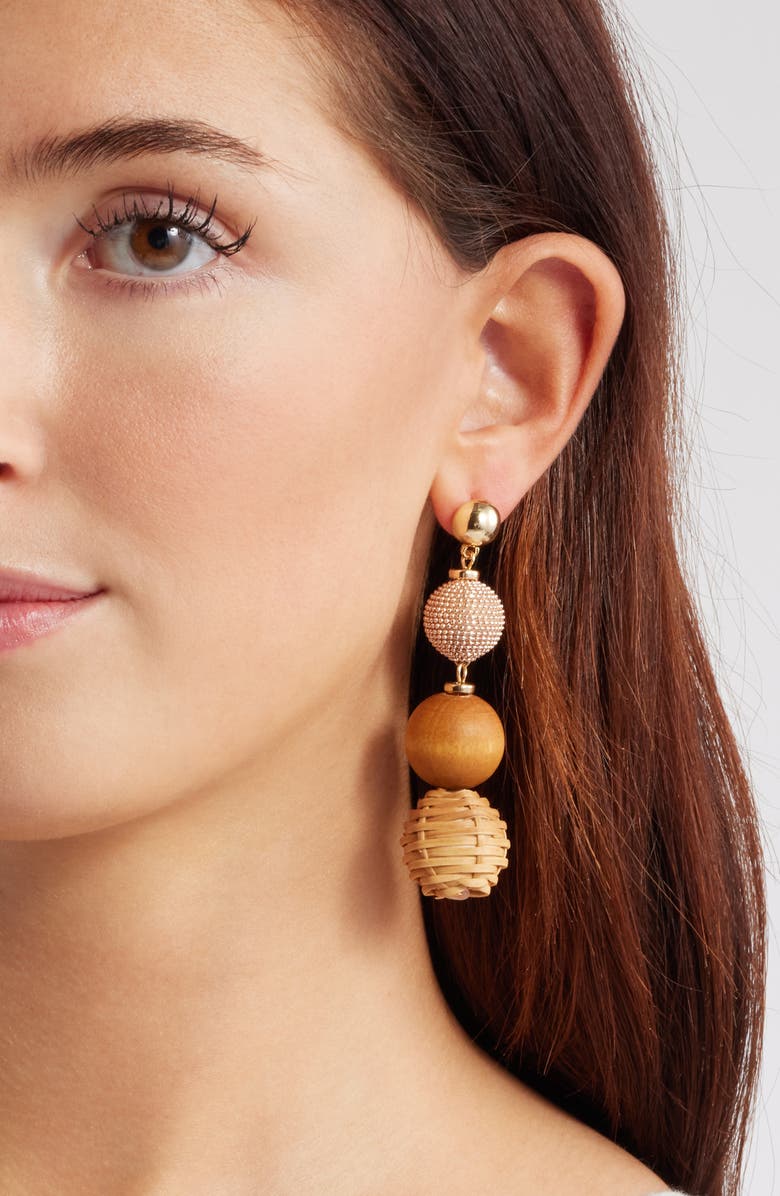 Nordstrom Raffia & Wood Bead Drop Earrings, Alternate, color, 