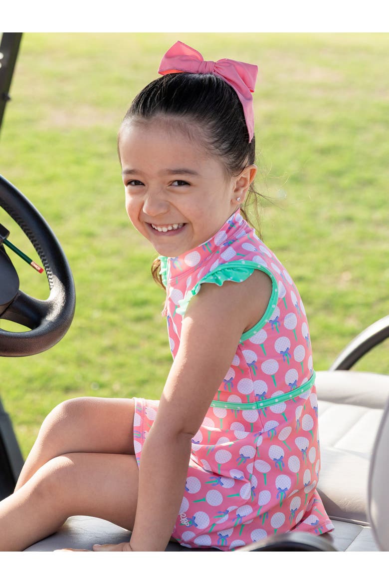 Girls UPF50+ Sleeveless Zip Ruffle Sleeve Active Dress, Alternate, color, Pink Tee Time