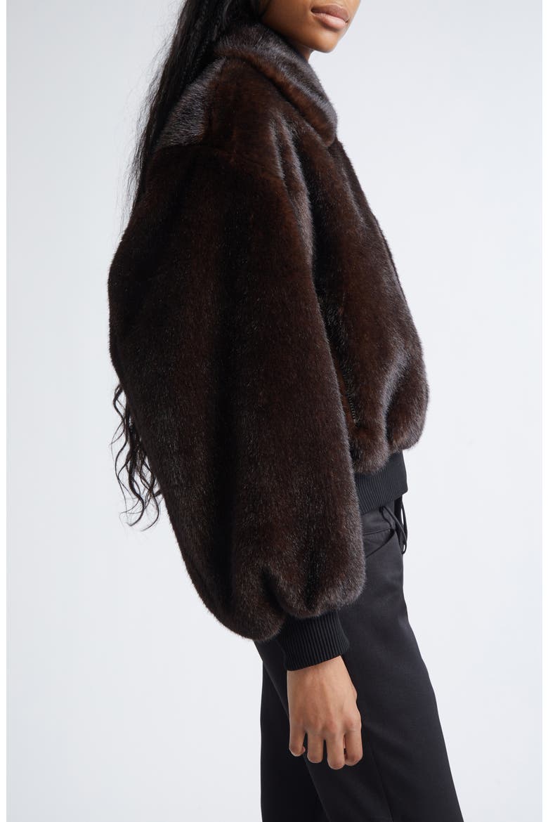 Faux Fur Bomber Jacket, Alternate, color, BROWN
