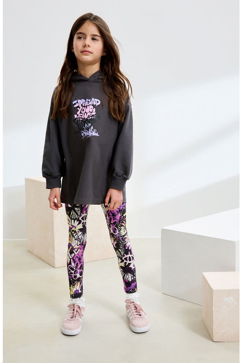 Kids' Cotton Graphic Hoodie & Print Leggings Set, Alternate, color, GREY