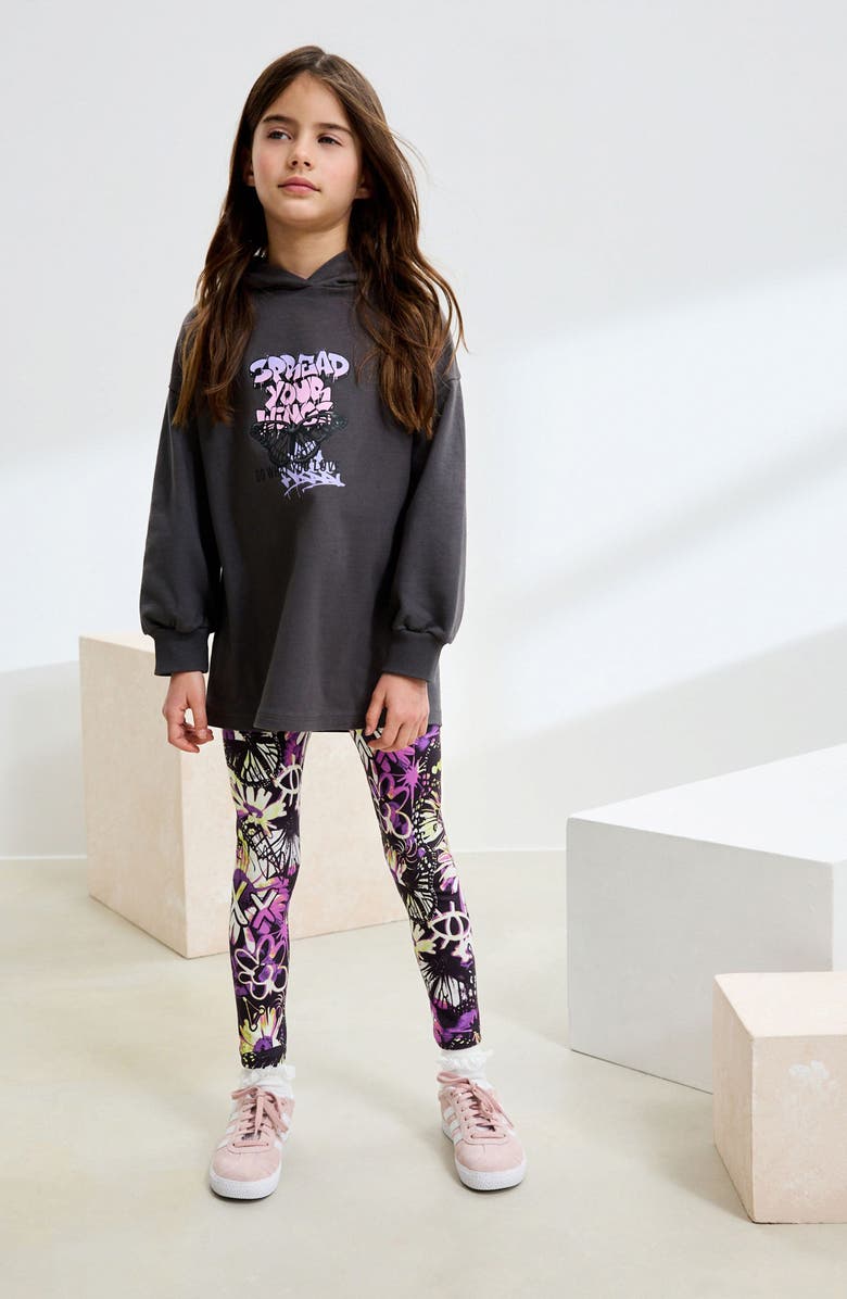 NEXT Kids' Cotton Graphic Hoodie & Print Leggings Set, Alternate, color, Multi Black