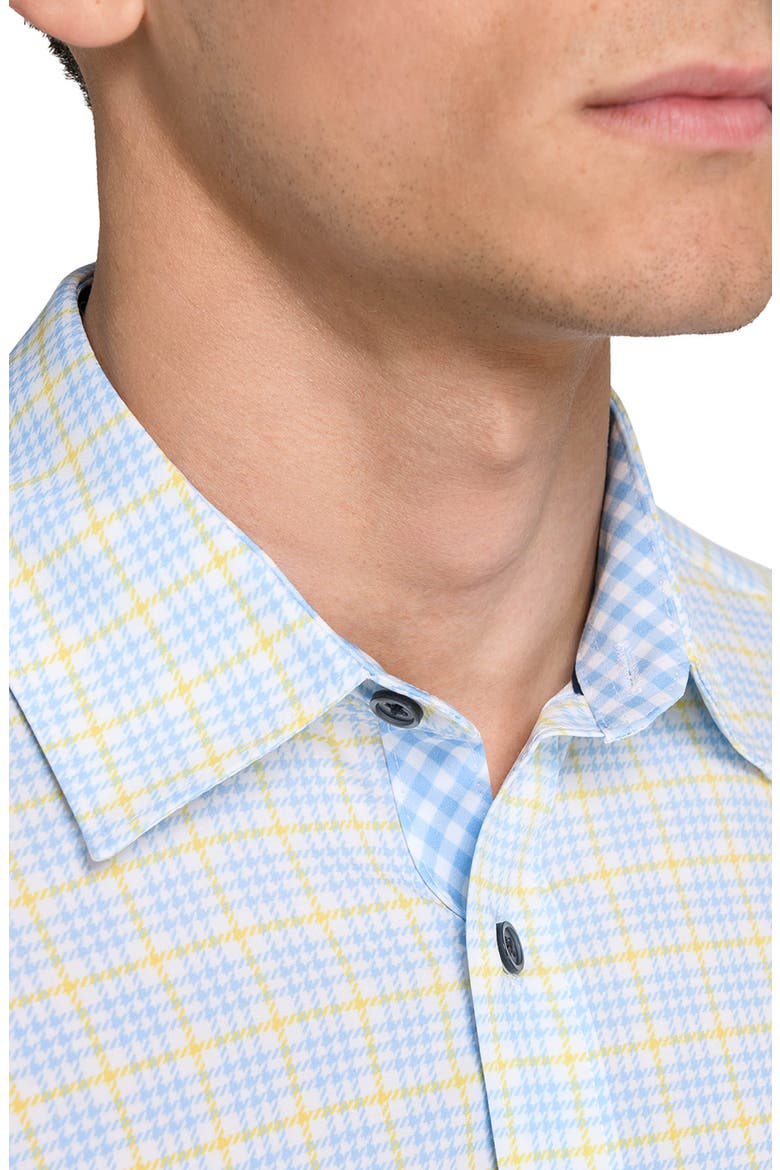 Houndstooth Plaid Stretch Button-Up Shirt, Alternate, color, NAVY/ YELLOW