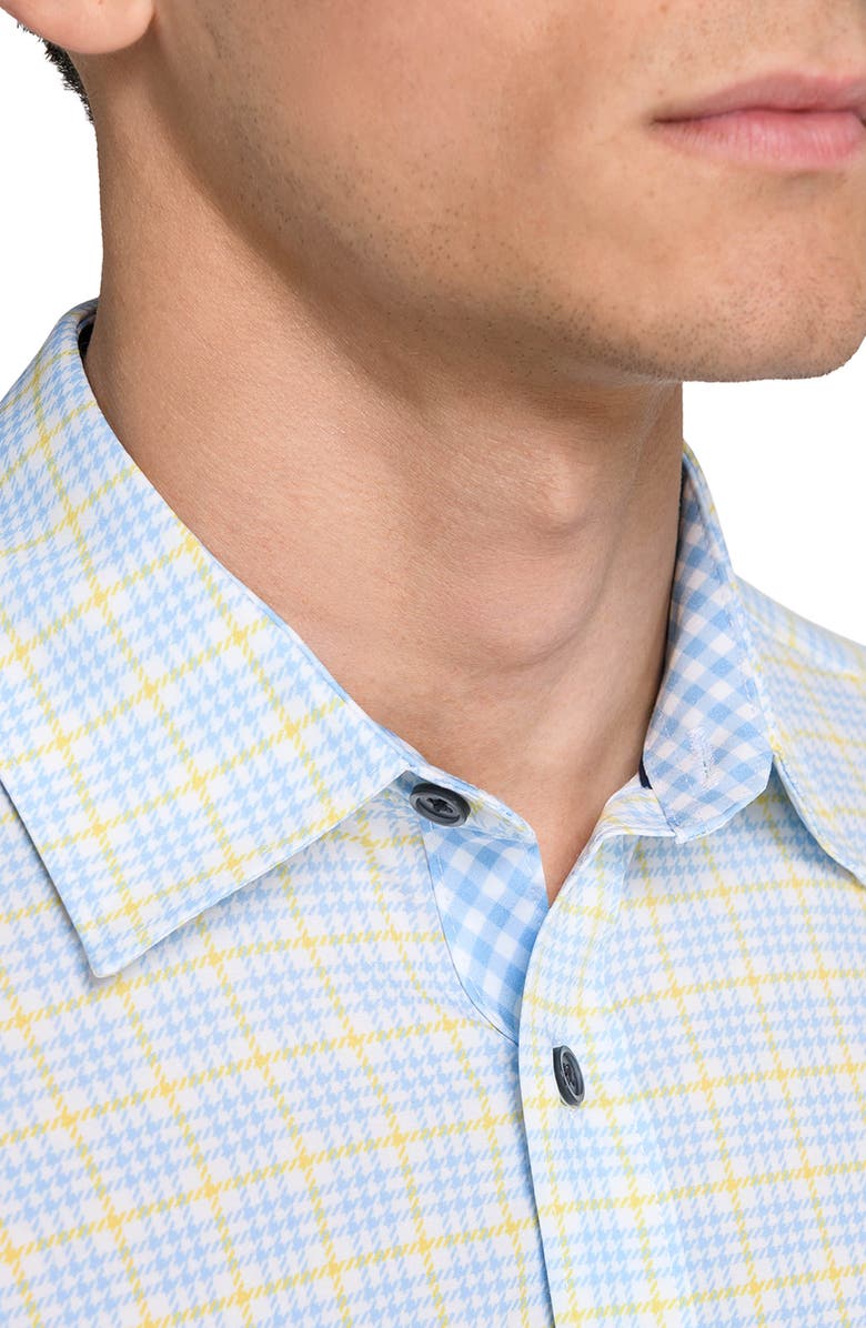 CONSTRUCT Houndstooth Plaid Stretch Button-Up Shirt, Alternate, color, Navy/ Yellow